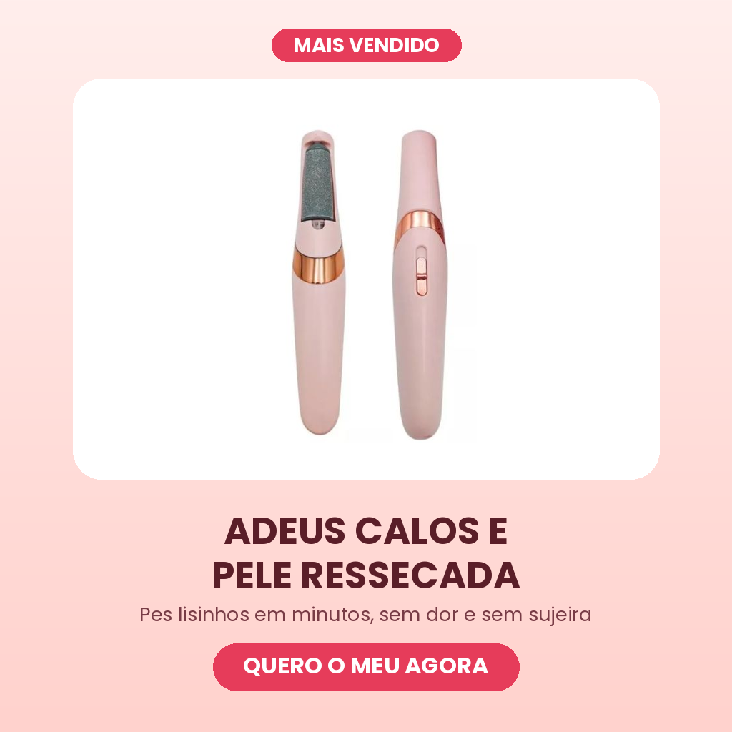 Lixa elétrica recarregável cor rosa com acabamento dourado, vista frontal e lateral